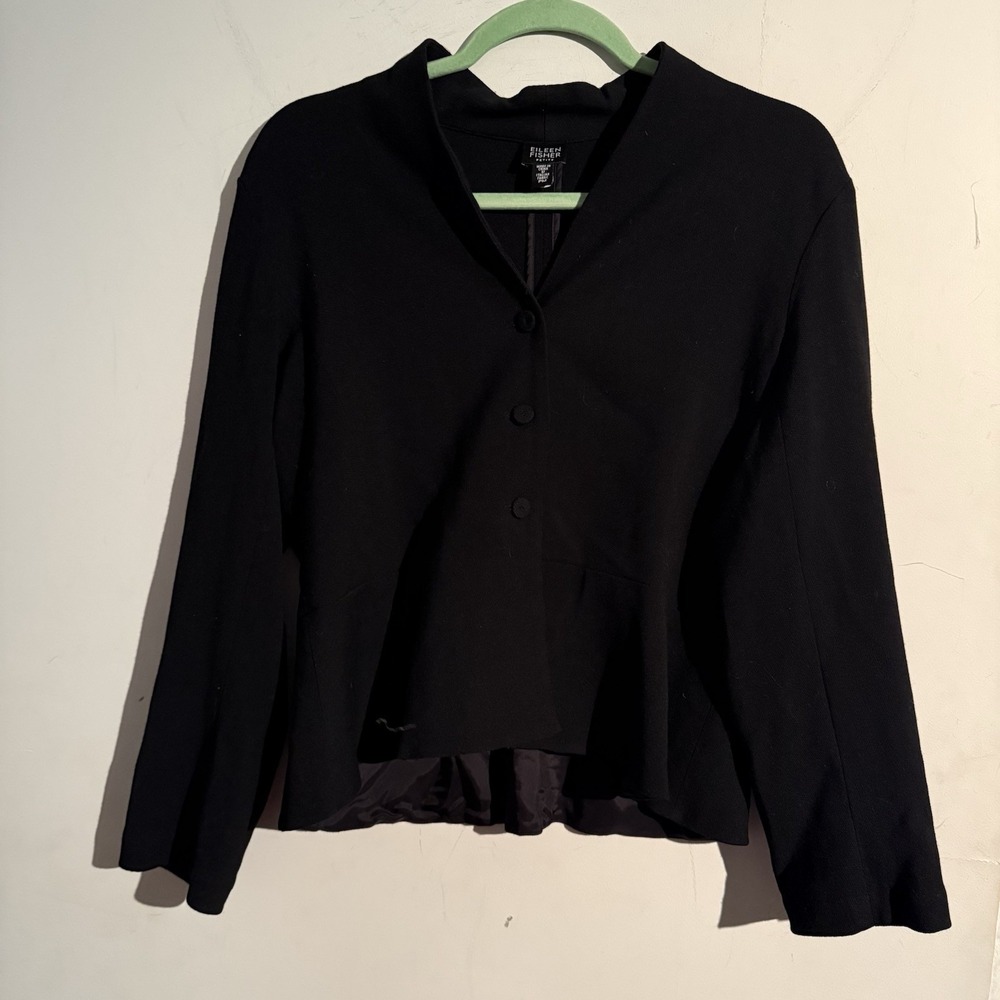 Eileen Fisher Petite Medium Blazer Black Minimalist Capsule Quiet Luxury